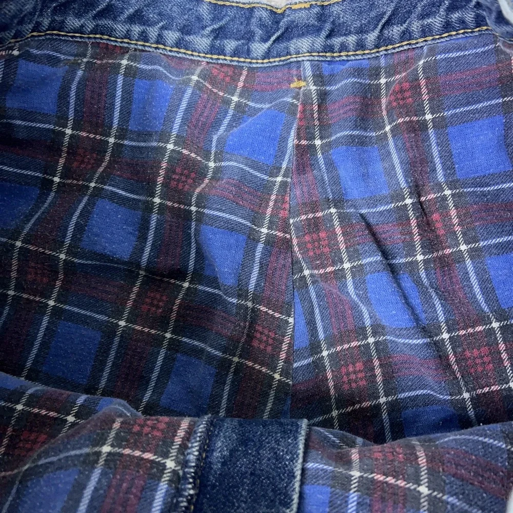 Vintage OshKosh Bgosh Jeans Mens 38x32 Blue Flannel Lined Plaid Straight Leg USA